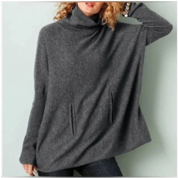 CASHMERE WOOL GARNET HILL Oversized Turtleneck Sweater Brown Pockets Cozy Luxury - Picture 3 of 15